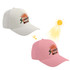 A colour changing baseball cap, featuring white and pink colours, with a logo and sun graphic.