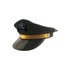 A pilot-themed cap in dark green with a shiny black visor and a gold stripe, featuring a logo on the front.