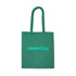 A green recycled cotton tote bag featuring a logo on the front. The bag has two sturdy handles.