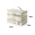 A transparent nylon mesh double-layer cosmetic bag in cream, featuring two zip compartments and a handle.