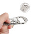 A drink bottle opener featuring a silver finish with a logo and a circular ball marker.