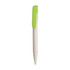A Wheat Straw Click Pen in light cream with a green clip, featuring a subtle texture and a branding logo.