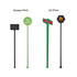 A selection of drink stirrers in various shapes and colours: black, green, and multi-coloured with branding.
