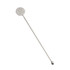 A stainless steel cocktail drink stirrer with a circular top and a rounded end, featuring a logo. A stainless steel cocktail drink stirrer with a circular top and a rounded end, featuring a logo.
