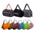 A collection of foldable shopping shoulder bags in various colours, including navy, orange, green, pink, and patterned designs.