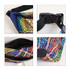 A multicoloured bum bag featuring a vibrant dotted pattern and a sturdy buckle closure, showcasing an inner compartment. A multicoloured bum bag featuring a vibrant dotted pattern and a sturdy buckle closure, showcasing an inner compartment.