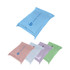 A set of self-sealing plastic mailing bags in blue, pink, white, and green, featuring a logo. A set of self-sealing plastic mailing bags in blue, pink, white, and green, featuring a logo.