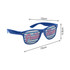 Blue sunglasses featuring a pinhole design with a pattern on the lenses. Measurements are 15cm wide and 4.8cm tall.