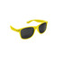 Bright yellow RPET sunglasses with dark lenses, featuring a logo on the side.
