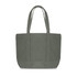A canvas zippered tote shoulder bag in a muted green colour with long shoulder straps and a simple design.