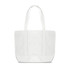 A white canvas zippered tote shoulder bag with two sturdy handles and a spacious interior, featuring a logo.