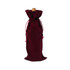 A drink bottle bag in rich burgundy flannel with a drawstring closure. Features a cork stopper and a logo. A drink bottle bag in rich burgundy flannel with a drawstring closure. Features a cork stopper and a logo.