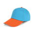 A blue and orange Sandwich Bill Hat with a curved brim and a logo on the front.