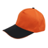 An orange cap with a black peak and trim. The cap features a logo on one side.