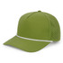 A green mesh back cap with a curved brim and a reflective band around the front, featuring a logo.