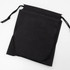 A black drawstring pouch with a textured surface and open top, designed for storage or carrying items.