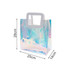 An iridescent rainbow PVC bag with a transparent handle, featuring a shimmering multi-coloured surface. Dimensions: 28cm x 25cm. An iridescent rainbow PVC bag with a transparent handle, featuring a shimmering multi-coloured surface. Dimensions: 28cm x 25cm.