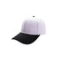 A 6 panel adjustable baseball cap featuring a white crown and a black peak, with a logo on the front.