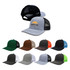 A range of Mesh Back Trucker Hats in various colours, featuring a logo on some designs.