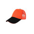 A vibrant orange cap with a black peak and mesh back, featuring a logo on the front.