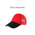 A red and black Sandwich Mesh Back Peak Cap with an adjustable strap and a mesh back panel.