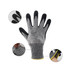 Cut resistant nitrile gloves with a grey and black design, featuring a textured grip and a ribbed cuff.
