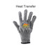 A grey cut resistant glove with a textured finish and a logo on the palm area.