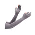 Long sleeve sun protective gloves in grey, featuring two open fingers and a streamlined design.