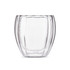A clear glass with a spiral design, featuring a double wall for insulation. It has a smooth finish and a sleek shape.