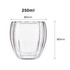 A glass with a spiral double wall design, clear in colour, holding 250ml and measuring 80mm by 90mm.