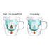 A double wall mug featuring a Christmas tree design, teal colour with a white frosted rim and a handle.