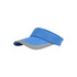 A blue and grey sun visor featuring a wide brim and a padded headband. It includes a brand logo.