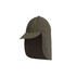 A baseball cap in olive green with a neck flap for sun protection. It has a simple design and includes a logo.