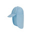 A light blue baseball cap with a neck flap, featuring a logo on the side.