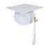 A white mortarboard graduation cap with a tassel featuring the year 2026. It includes a branded logo.