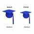 A blue mortarboard graduation cap for both adults and children, featuring a tassel and a space for a pendant.