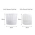 A white disposable non-woven chef hat in square and round shapes, measuring 20cm in height and 25cm wide.