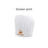 A white disposable non-woven chef hat with pleats and an orange logo.