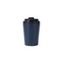 A drink bottle with a navy blue powder-coated finish and a black lid. It features a logo on the surface.