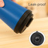 A drink bottle featuring a blue exterior and black lid, designed with a leak-proof cap and a logo. A drink bottle featuring a blue exterior and black lid, designed with a leak-proof cap and a logo.