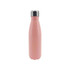 A drink bottle in a matte pink finish with a stainless steel cap and an integrated logo.