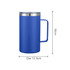 A blue 625ML double wall stainless steel mug with a handle and a metal rim. It features a logo. A blue 625ML double wall stainless steel mug with a handle and a metal rim. It features a logo.