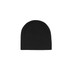 A black beanie hat with a simple, smooth design and a brand logo on the side.