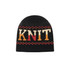 A black Jacquard beanie with a colourful knit pattern and the word "Knit" prominently displayed.