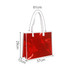 A red PVC handbag with white handles, featuring measurements of 61cm width, 29cm height, and 12cm depth.