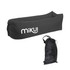 An inflatable lazy bed in black, accompanied by a matching storage bag. The product features a logo.