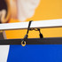 A-frame banner stand with blue and black detailing, featuring a fastening system at the top. Includes a logo.
