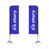 Two medium rectangular banners in blue, displaying a logo, mounted on stands. Each banner measures 70 x 260 cm.