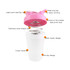 A drink bottle in pink and white with stainless steel shaker ball and leak-proof flip cap, featuring a wide mouth and anti-slip design.