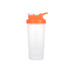 A drink bottle featuring a clear body and an orange lid, designed as a BPA-free fitness shaker with a loop.